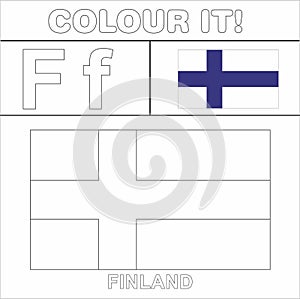 Colour it Kids colouring Page country starting from English Letter `F` Finland How to Color Flag photo
