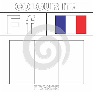 Colour it Kids colouring Page country starting from English Letter `F` France How to Color Flag photo