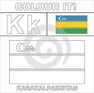 Colour it Kids colouring Page country starting from English Letter `K` Karakalpakistan How to Color Flag