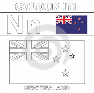 Colour it Kids colouring Page country starting from English Letter `N` New Zealands How to Color Flag