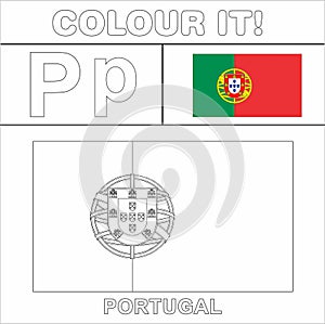 Colour it Kids colouring Page country starting from English Letter `P` Portugal How to Color Flag photo