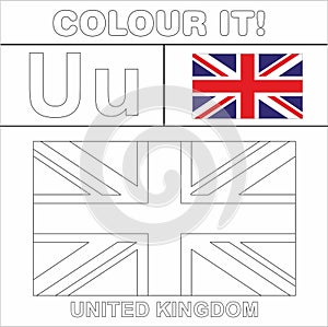 Colour it Kids colouring Page country starting from English Letter `U` United Kingdom How to Color Flag photo