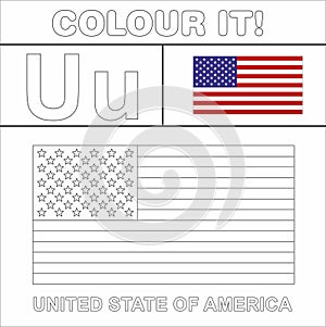 Colour it Kids colouring Page country starting from English Letter `U` United State of America  How to Color Flag