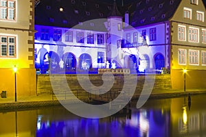 Colour light building in strasbourg night