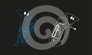 Colour neon line, vector stock flat characters, shape or outline forms of musical instruments as baritone and euphonium ensemble i