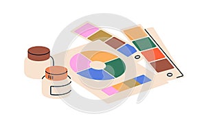 Colour palette, swatch. Paint sampler, color wheel, fan. Coloring samples, pallet, schemes for matching, selection hues