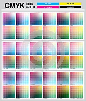 Colour palette to CMYK. Process color. Color palette color composition conform to the CMYK description. Cyan. Magenta. Yellow. Bla