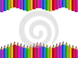Colour pencils border on white background.