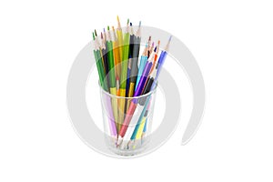 Colour pencils isolated on white background close up