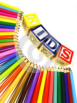 Colour pencils with learning blocks