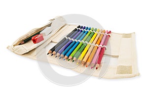 Colour pencils in pocket bag fabric