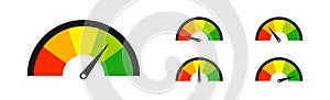 Colour speedometer set vector isolated icons. Speed motion