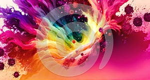 Colour splash Happy Holi Festival background rainbow paint color powder. AI generated