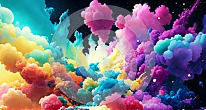 Colour splash Happy Holi Festival background rainbow paint color powder. AI generated