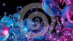 Vibrant Color-Tinted Water Blobs Floating on Black Background â Ultra-Realistic Abstract Fluid Art