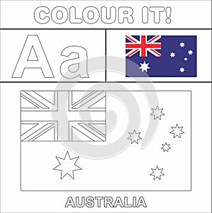 Colour it Vector Kids Stuff coloring page Country start from English latter `A` Australia Flag illustration