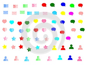 Colour web icon set vector illustration heart mail star message pop up box on white background