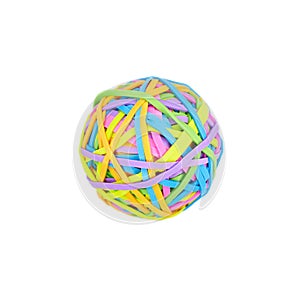 Coloured ball of rubber bands isolated on a white back ground