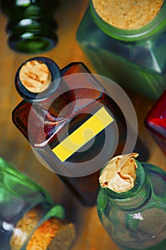 Coloured glass pharm bottles