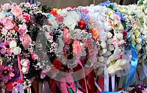Coloured headbands for hair and flowers to decorate the hairstyl