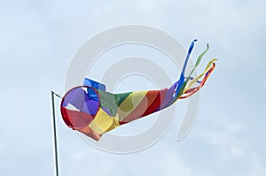 Coloured kite on pole windy day