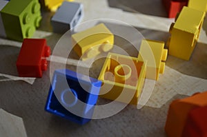 Coloured lego blocks on table