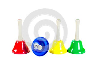 Coloured musical handbells set photo