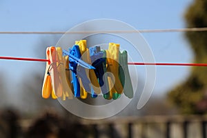 Coloured pegs on a washing line