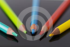 Coloured pencils on the mirror surface.