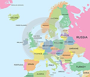 Barevný politická mapa z evropa 