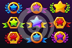 Coloured templates star icons for awards, creating icons for mobile games. Vector concept gambling assets, set Mobile App Icons