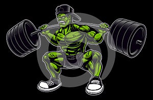 Coloured vector illustration of a bodybuilder with barbell