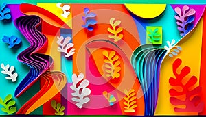 An colourful abstract art piece of cut out shapes