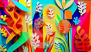 An colourful abstract art piece of cut out shapes