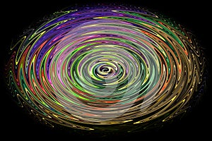 Colourful abstract twirl pattern on black background