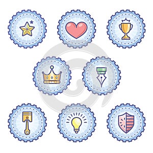 Colourful Achievement Badges with outline gear