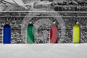 Colourful arch doorways on Barry Island Wales