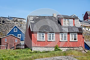 Colourful architecture and buildings in small town of  Qaqortoq, Greenland