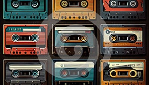 Colourful audio cassette tapes with retro vibes.