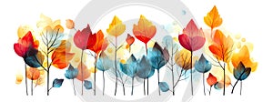 Colourful autumn leaf banner isolated on white background
