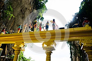 Colourful back view of hindu statues, Batu Cave, Malaysia