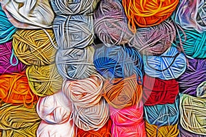 Colourful ball of wools in millinery shop