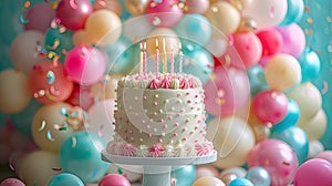 Colourful Balloon Birthday Celebration with Cake and Candles