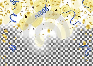 Colourful balloons, golden, white,  streamers isolated