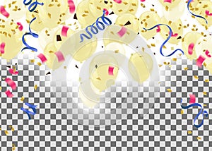 Colourful balloons, golden, white,  streamers isolated