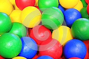 Closeup photo with colorful balls for kids - green, yellow, red and blue