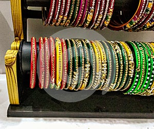 Colourful bangles studded with stones, Indian women bridal fashion accessories