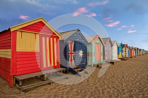 Colourful bathing boxes at Brighton beach in Melbourne, Australia photo