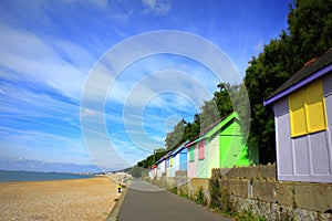 Colourful beach houses Folkestone Kent UK