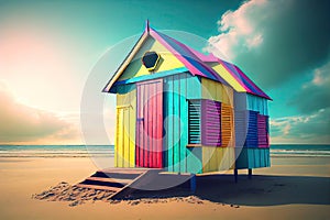 Colourful Beach Hut Generative AI Illustration